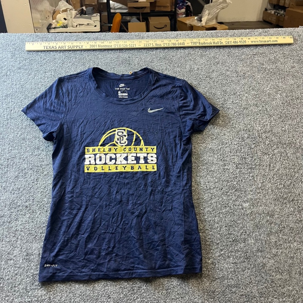 Nike T-Shirt Womens Size M Navy Blue Dri-Fit Shelby County Rockets Volleyball